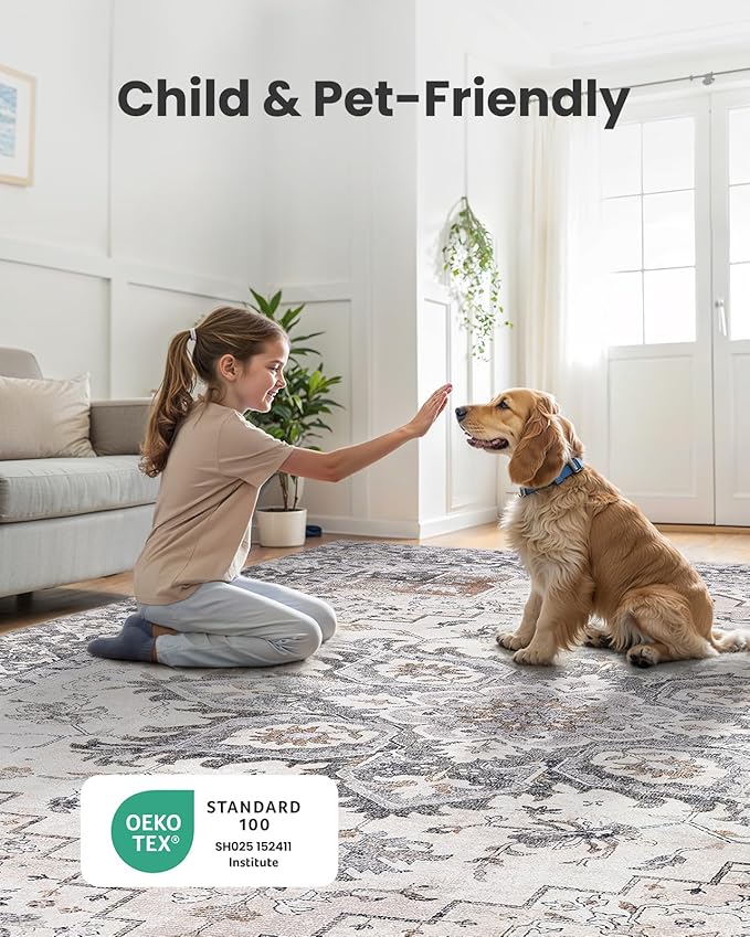 AMADA HOMEFURNISHING 9x12 Washable Area Rug, Low-Profile Large Area Rug - Image 3