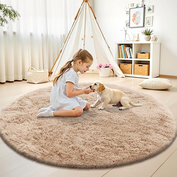 OLANLY Beige Round Rugs for Bedroom - Image 3