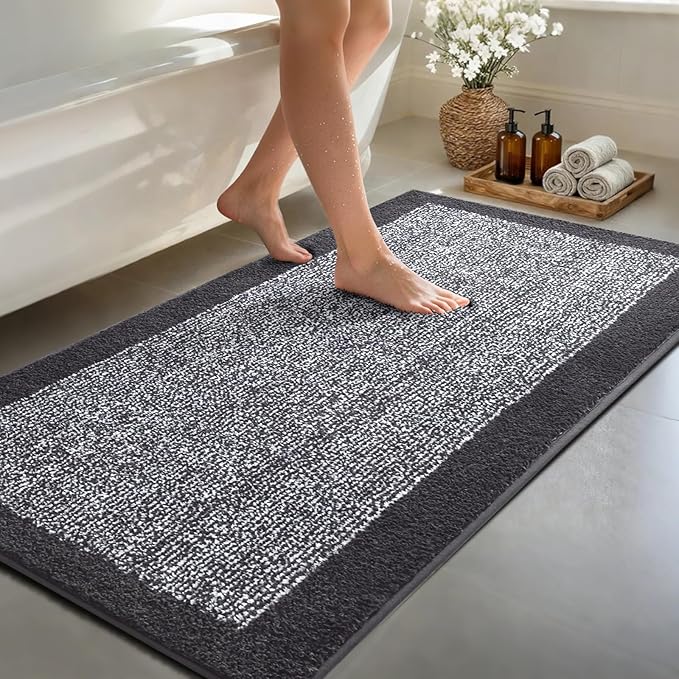 60x24 Long Bathroom Rugs Washable Non Slip, Dark Grey Bath Mat by Unknown