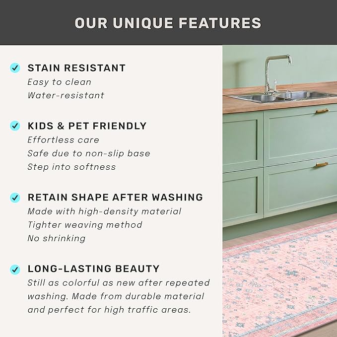 Pink Rugs for Bedroom Girls, 5x7 Washable Area Rug for Living Room Nursery Kids - Image 7