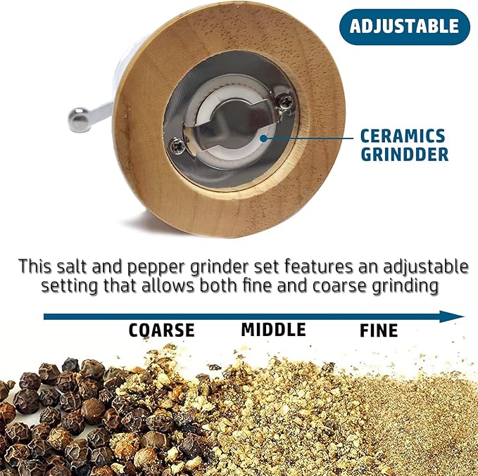 Salt and Pepper Grinder Set Manual Pepper Mill Salt Pepper Grinder Set 2pcs-5in - Image 3