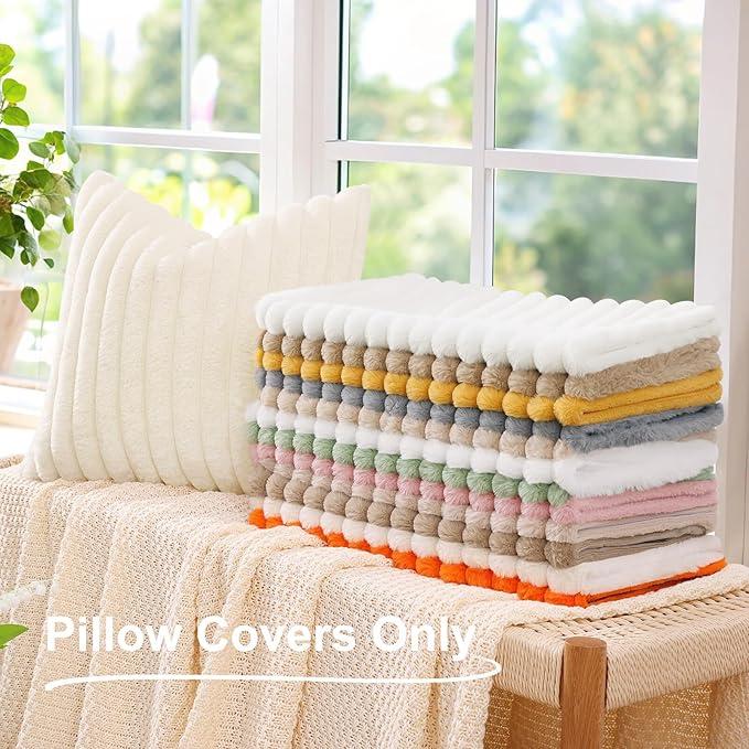 decorUhome Summer Cozy Faux Fur Throw Pillow Covers 16x16 Set of 2 Decorative - Image 9