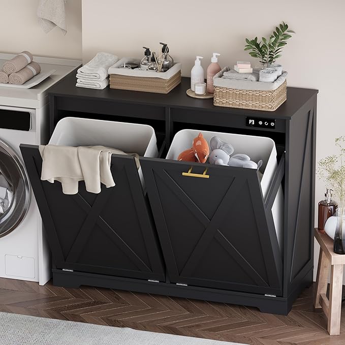 Double Tilt Out Trash Can Cabinet, Wooden Farmhouse Kitchen Garbage Bin