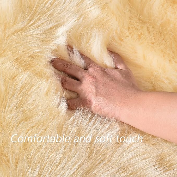 Latepis Yellow Round Rug 3ft Small Circle Faux Sheepskin Fur Rug Fluffy Boho - Image 5
