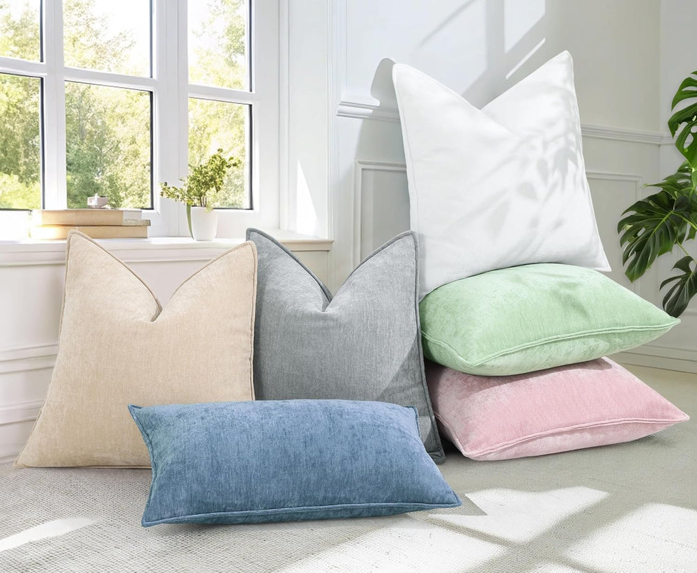 decorUhome Chenille Blue Grey Velvet Throw Pillow Covers 24x24 Set of 2