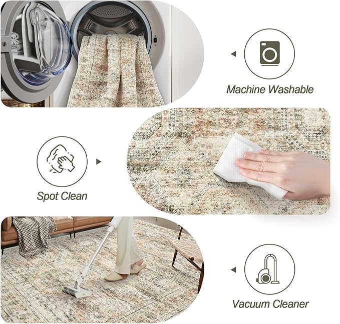 Soalmost 5x7 Area Rugs Brown Pink Low Pile Indoor Washable Trendy Faded Style - Image 5