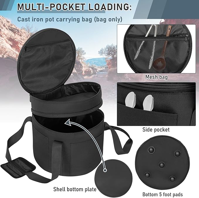 Dutch Oven Bag for 8 Inch Dutch Oven, 2-Layer Oven Travel Bag - Image 3