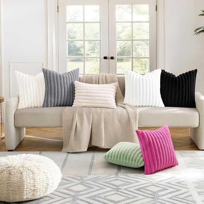 decorUhome Cozy Faux Fur Throw Pillow Covers 12x20 Set of 2 Decorative Soft - Image 6