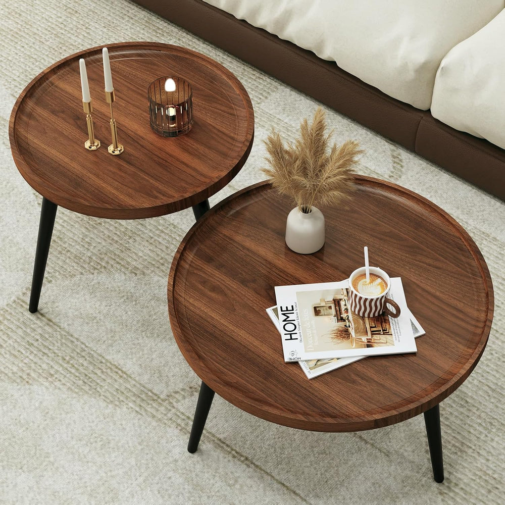 2 Pcs Mid Century Modern Coffee Table Round for Living Room,Easy Assembly Nes...