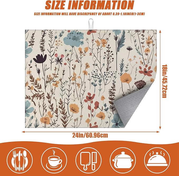 Vintage Floral Dish Drying Mat for Kitchen Counter Microfiber Absorbent Dish - Image 2