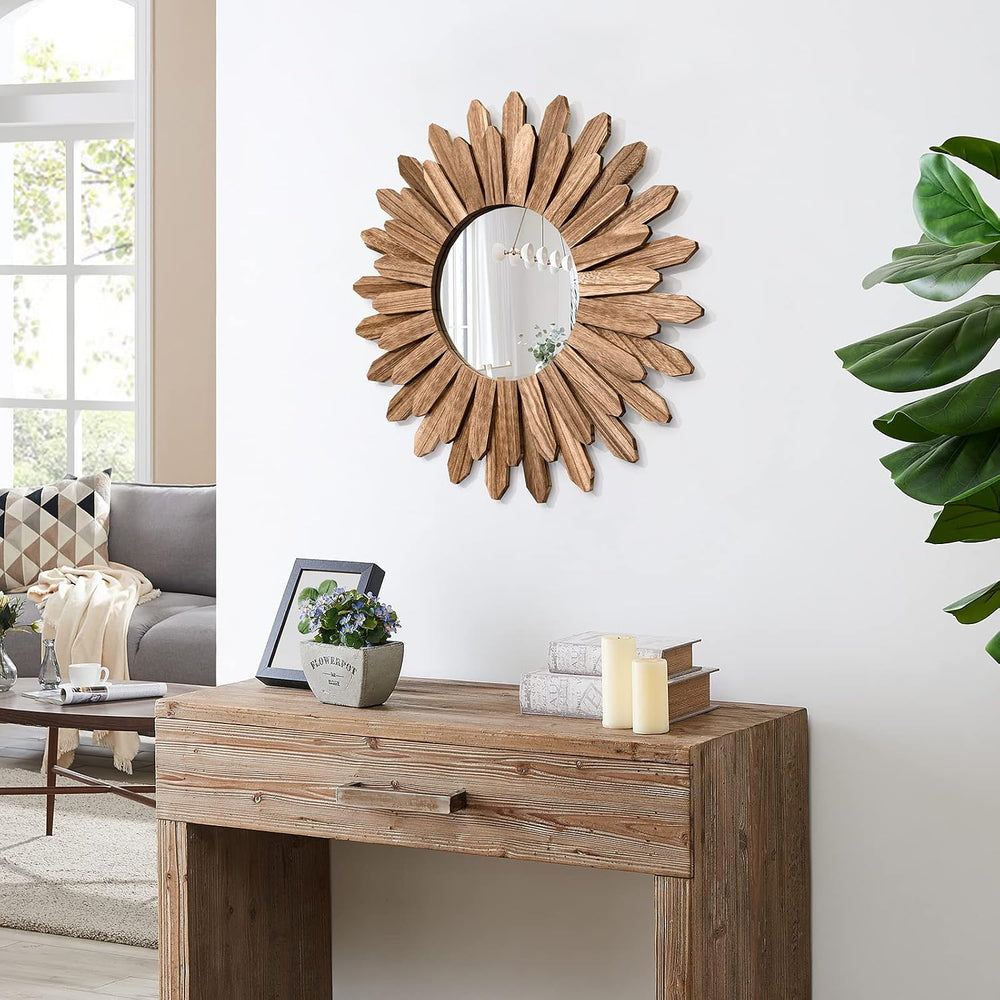 Honiway Mirror Wall Decor 21 inch Rustic Wood Boho Aesthetic Mirror for Room ...