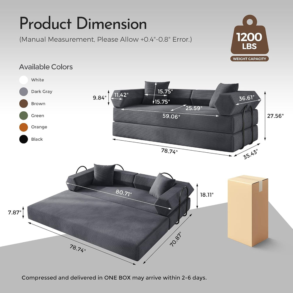 79" Convertible Sofa Bed, Boneless Couch for Living Room