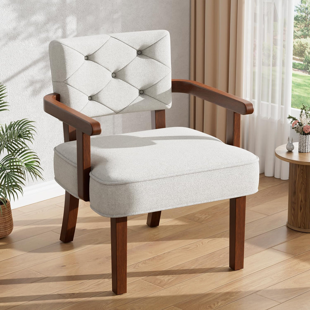 Modern Accent Chair for Bedroom, Mid-Century Arm Chairs with Wood Arms