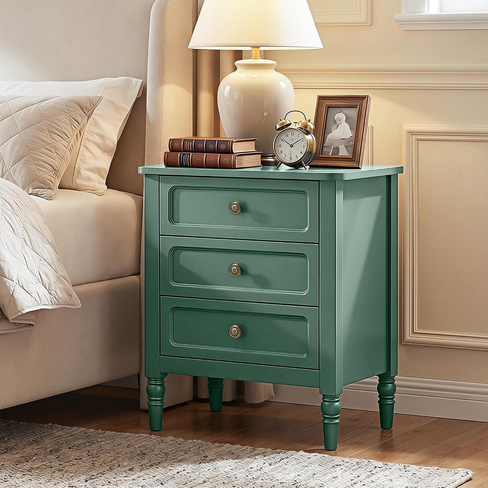 RoyalCraft Nightstand with 3 Drawers, Green Wood Night Stand for Bedroom