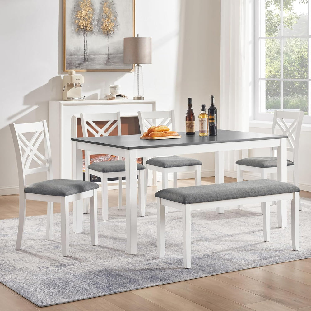 LUMISOL 6-Piece Farmhouse Dining Table Set, Rectangular Wooden Dining Table w...