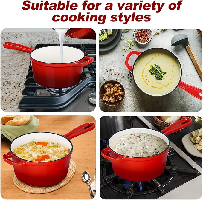 HaSteeL 2 QT Cast Iron Saucepan, Mini Enamel Dutch Oven - Image 7
