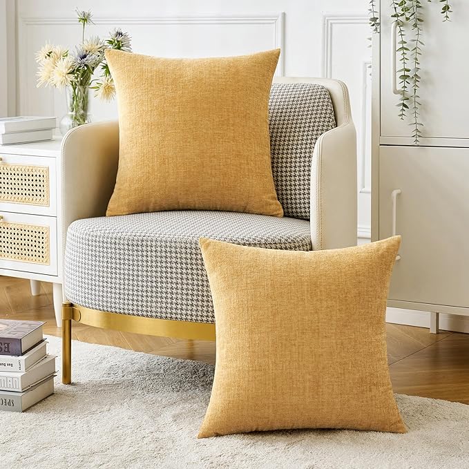 MIULEE Pack of 2 Couch Throw Pillow Covers 16x16 Inch Soft Gold Chenille Pillow - Image 5
