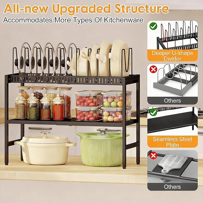 2-Tier Pots and Pans Organizer Under Cabinet, Expandable Pots Lid Organizers