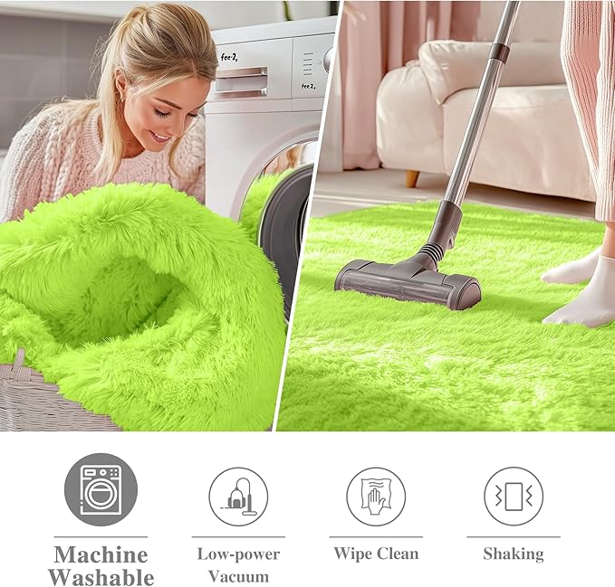 OLANLY Lime Green Round Rugs for Bedroom - Image 3