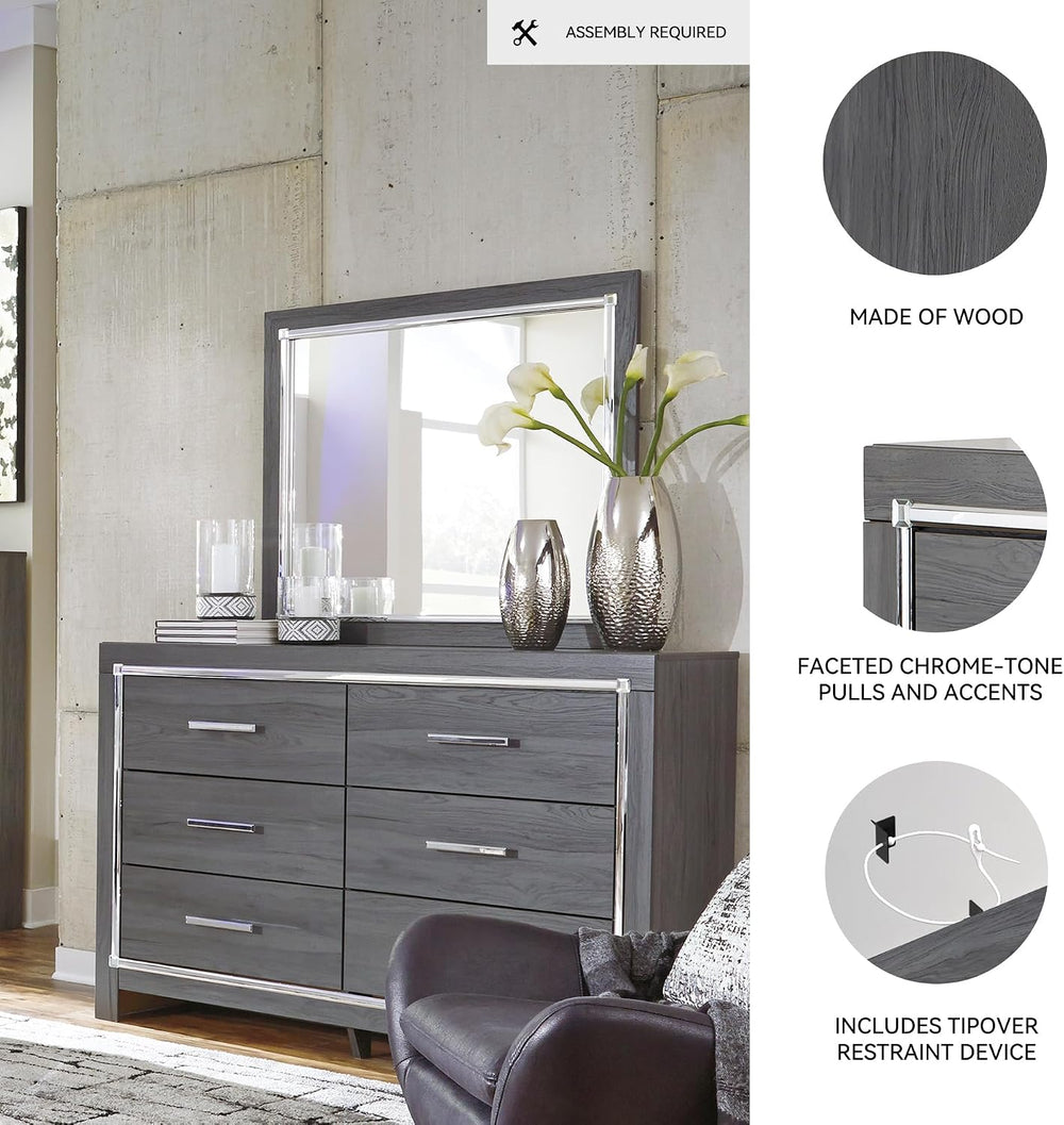 Signature Design by Ashley 6 Drawer Double Dresser with Mirror, Gray