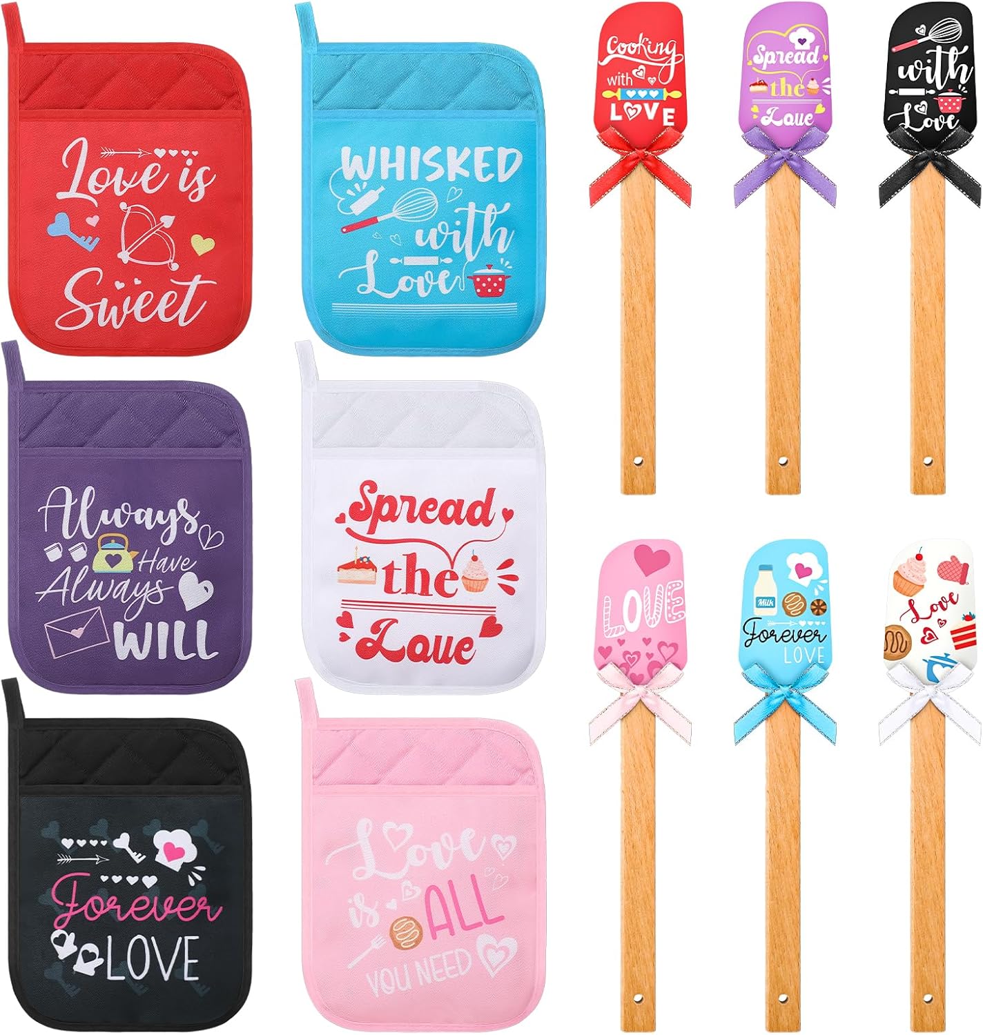 Zhehao 12 Pcs Bridal Shower Silicone Spatulas Pot Holders Set Heat Resistant Pot Holders with Pocket Baking Gifts for Games Prize Wedding Baby Shower Party Supplies(Wedding Style, 12 Pcs)