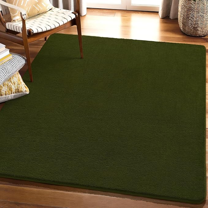 Amearea 4x4 Square Area Rugs for Bedroom Living Room, Olive Green Thickened - Image 8
