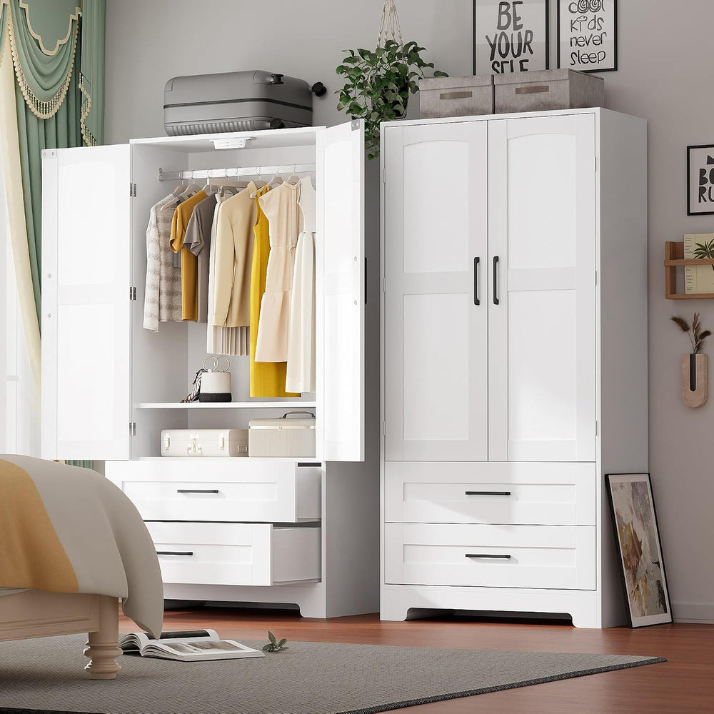 Wooden Armoire Wardrobe Closet, Bedroom Armoires with Door and Drawers, Frees...