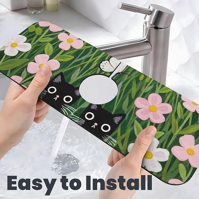 Pink Floral Cat Dish Drying Mat - Image 8