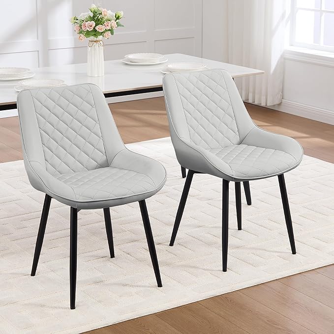 Dining Chair Set of 2, Modern Dining Chairs with Thick Cushions, Faux Leather...