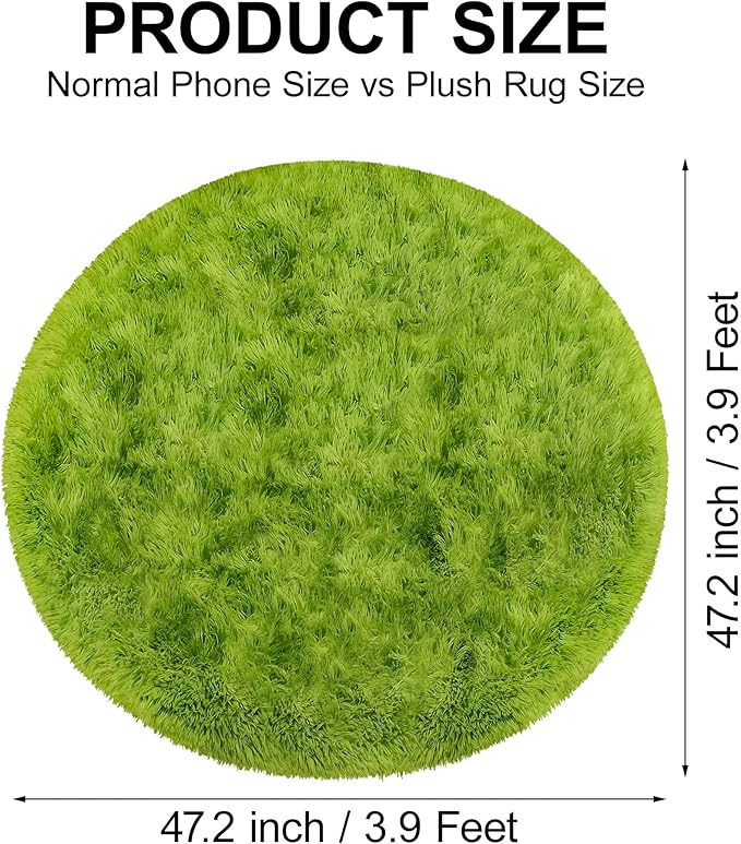 4x4 ft Tie Dye Green Round Rug for Bedroom Room Fluffy Circle Rug Furry Carpet - Image 2