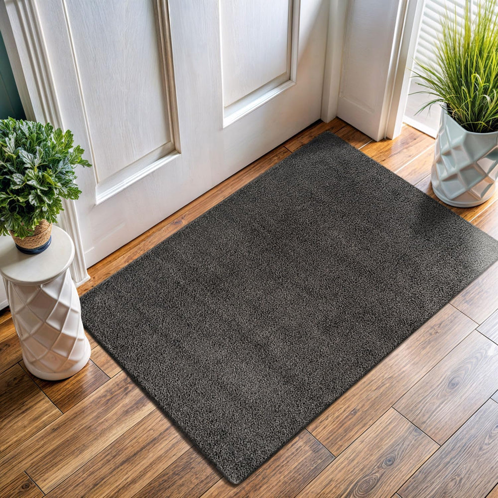 Area Rug 2x3 Dark Gray Door Mat Washable Indoor Rug Ultra Plus Thick Pile Sol...