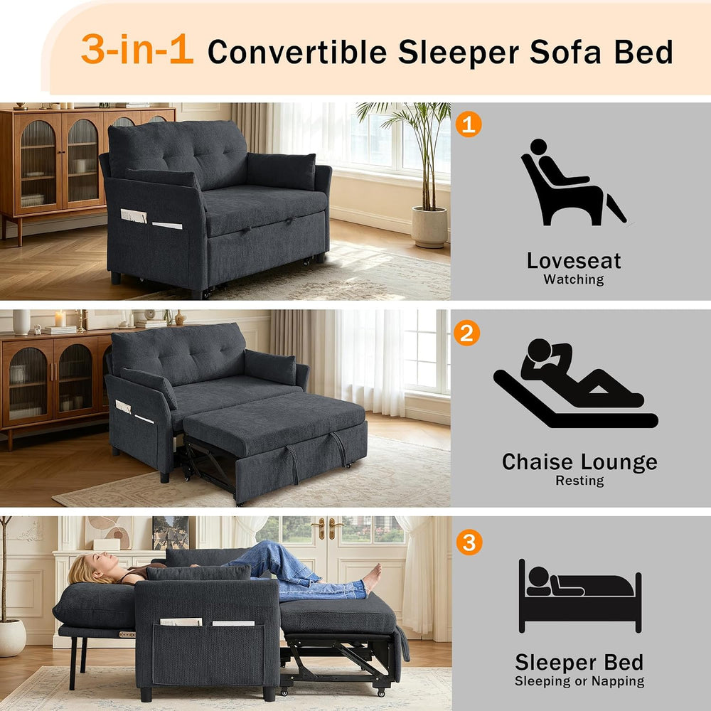 51.18'' 3-in-1 Convertible Sofa Bed, Pull Out Couch with 5-Position A...