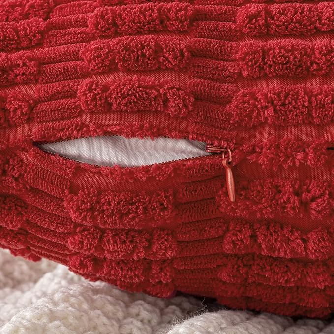 MIULEE Pack of 2 Red Corduroy Decorative Euro Sham Pillow Covers 24x24 Inch - Image 3