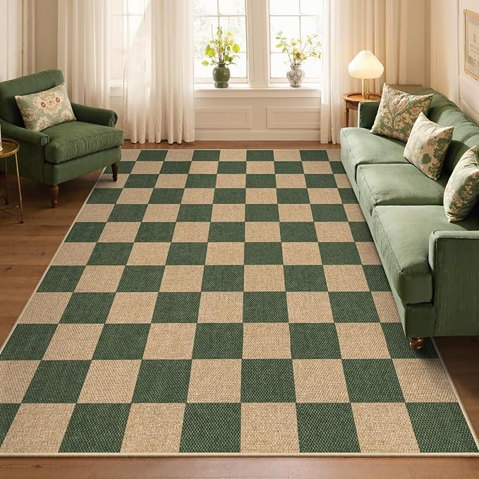 Lahome Checkered Easy Jute Dining Room Rug, 5x7 Indoor Outdoor Rugs - Image 3