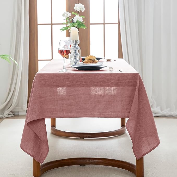 EVERLY 100% Pure Linen Rectangle Tablecloths 60x84Inches for Dining,Buffet Pa...