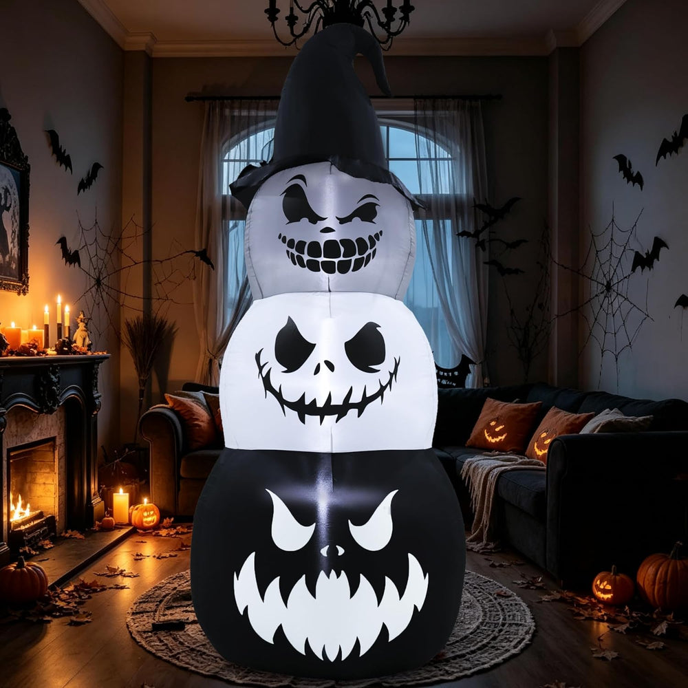 7.6ft Halloween Inflatables Pumpkin Ghost Tower Outdoor Decoration