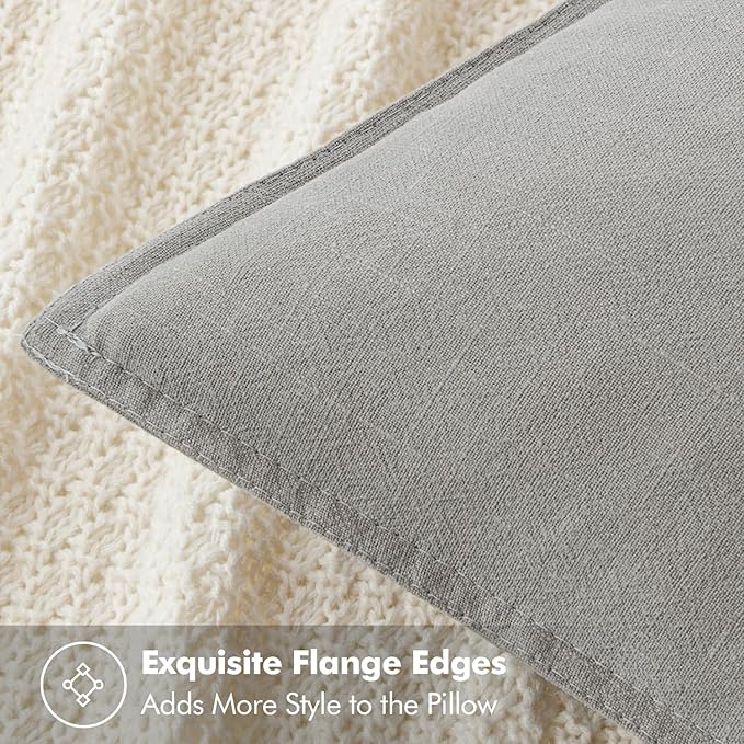 MIULEE Decorative Linen Pillow Covers 20x20 Inch Light Gray ​Boho Farmhouse​ - Image 2