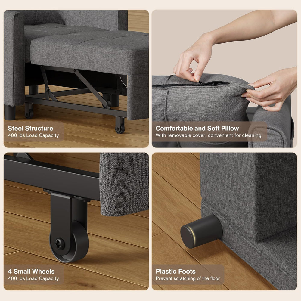 Aiho 3-in-1 Sleeper Chair Bed Convertible Sofa, Dark Gray