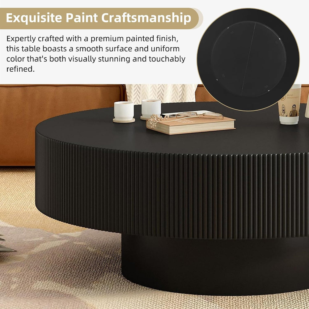 31.5" Round Coffee Table, Modern Fluted Drum Center Table