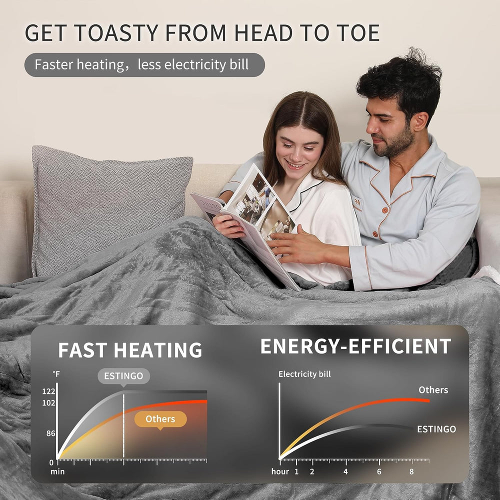 ESTINGO Electric Blanket Queen Size, Queen Heated Blanket Dual Control