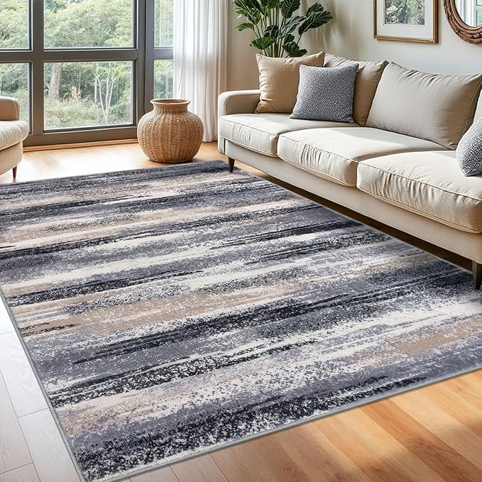 Lansny Modern Abstract 6x9 Machine Washable Living Room Rug Non-Slip Soft by lansny