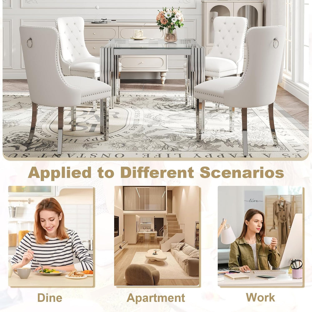 Modern Square Glass Dining Table for 4 People, Compact 37" Clear Tempere...