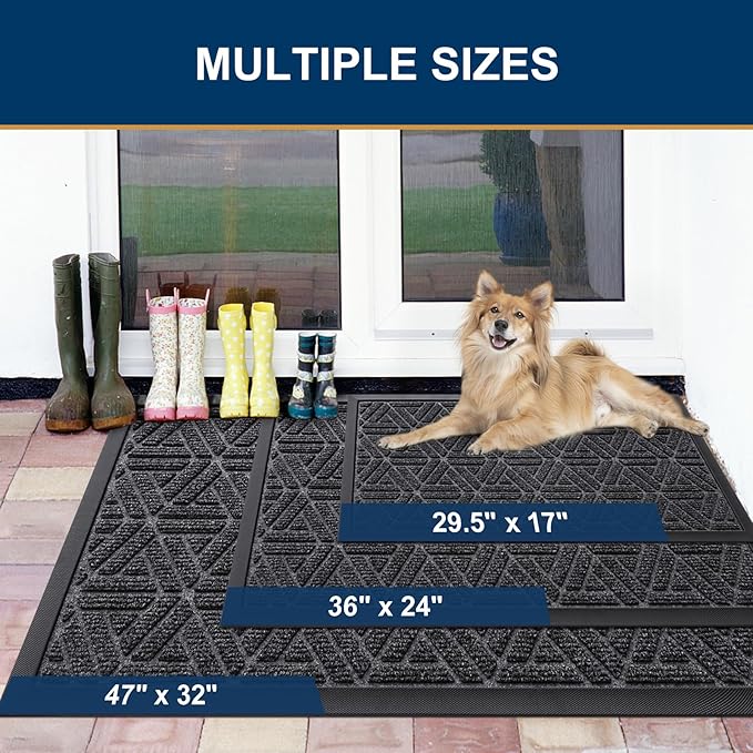 Smiry Front Door Mat Outside Entrance, Heavy Duty Sturdy Natural Rubber Doormat - Image 2