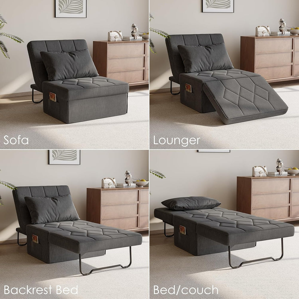 Ottoman Bed Sleeper, 28" Convertible Sleeper Chair Bed, Dark Grey