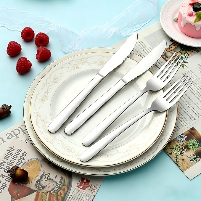 24-Piece Forks and Knives Set for 12, Food-Grade Stainless Steel Silverware Set - Image 5