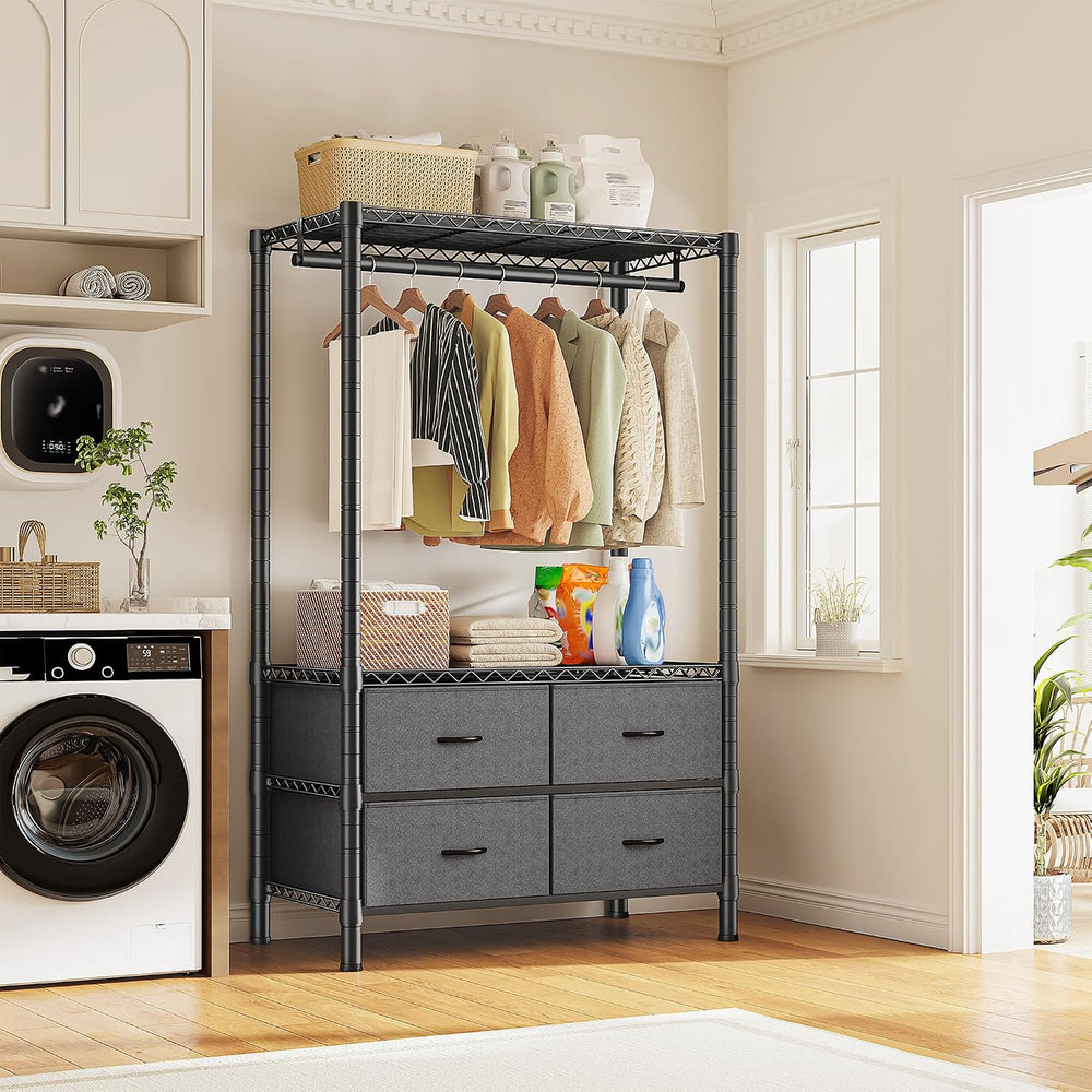 Raybee Clothes Rack, Heavy Duty Portable Closet with 4 Drawers 4 Shelves