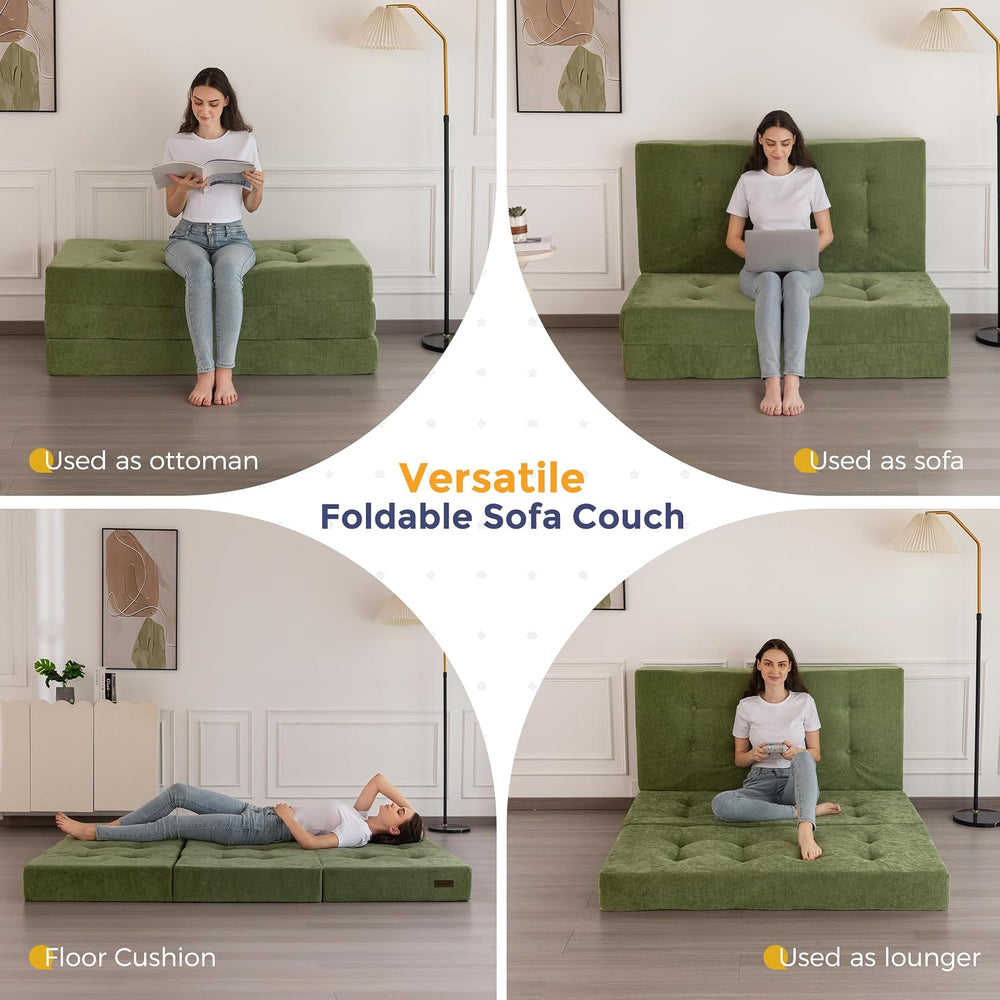 MAXYOYO 6" Folding Sofa Bed for Floor, Tufted Tri-Fold Floor Mattress