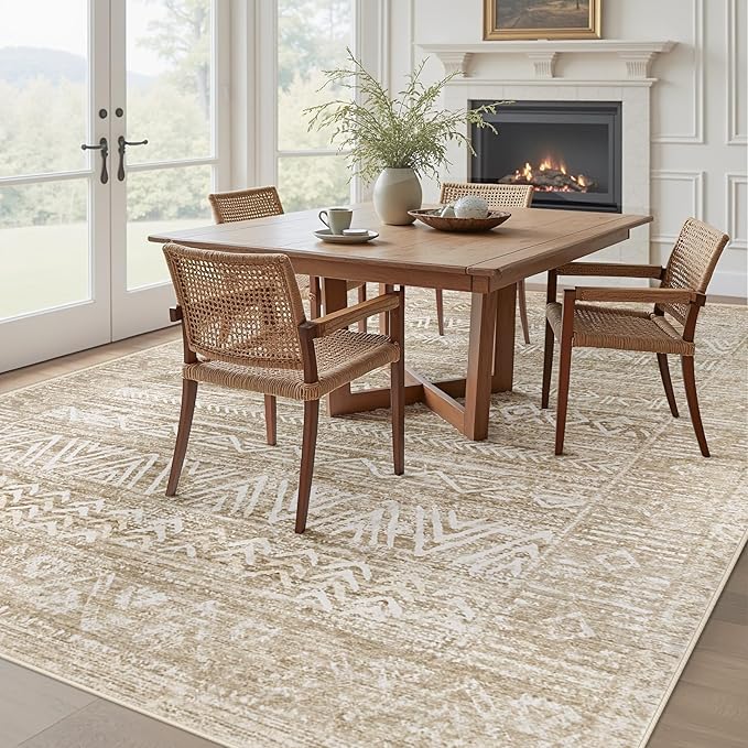 Living Room Rugs 8x10: Washable Moroccan Geometric Boho Rug Farmhouse Non Slip - Image 3