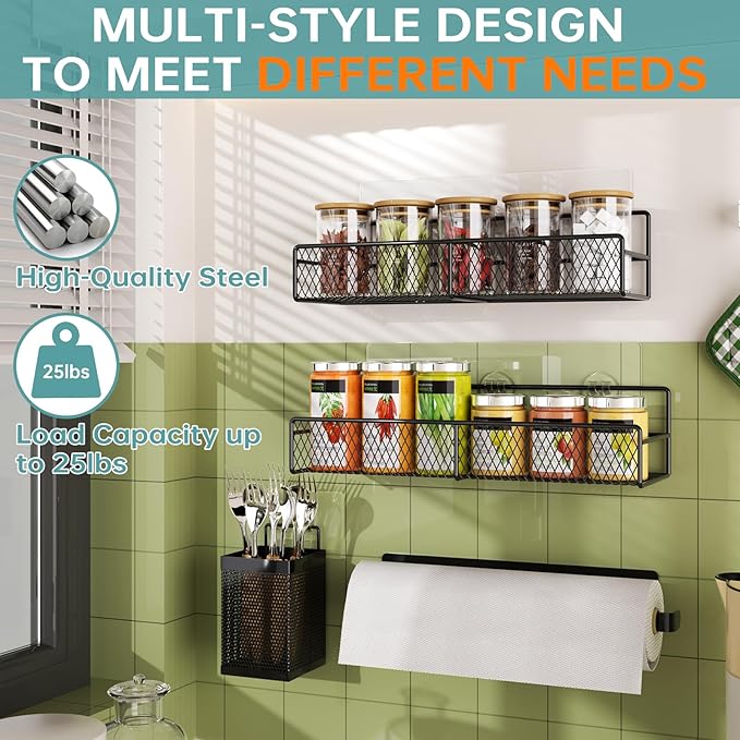 DTUQYX Spice Rack Wall Mounted 6 Pack: 100% Metal & Strong Adhesive Spice - Image 4