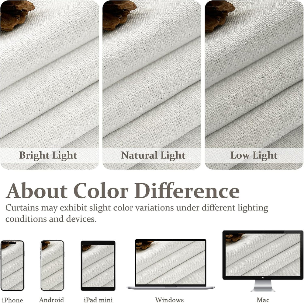 100% Blackout Linen 96 Inch Curtains 2 Panel Set for Bedroom, Modern Pinch Pl...
